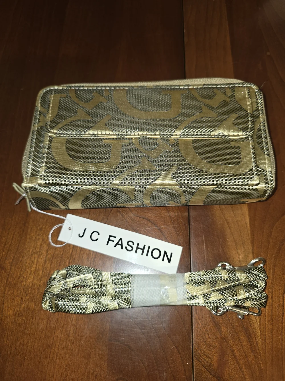 JC Fashion Gold Logo Zip-Around Women's Wallet / Crossbody, New with Tags!